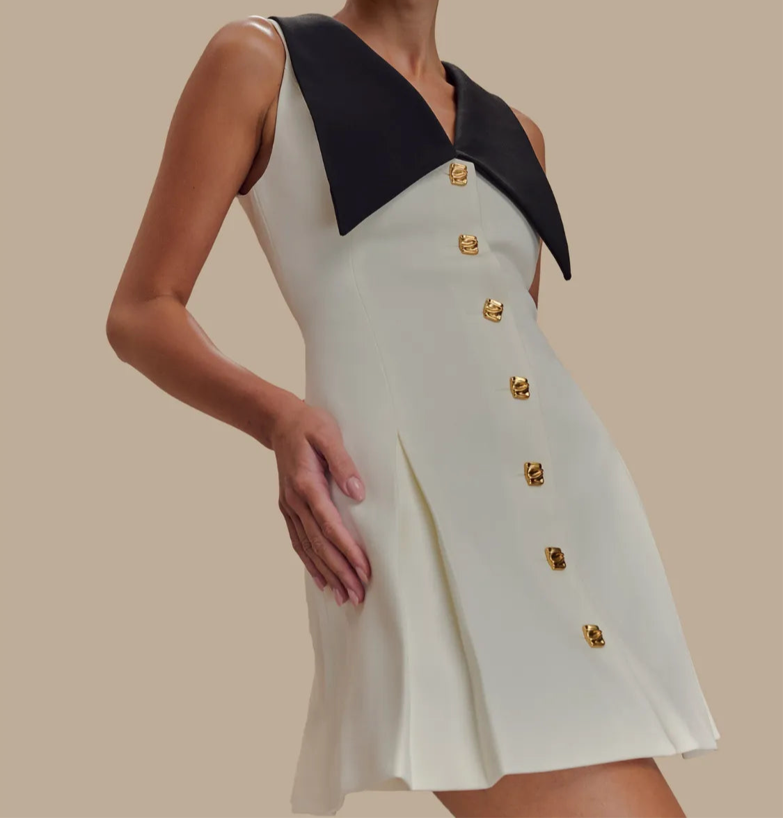 “Tux Deluxe” Button Front Sleeveless Mini Dress