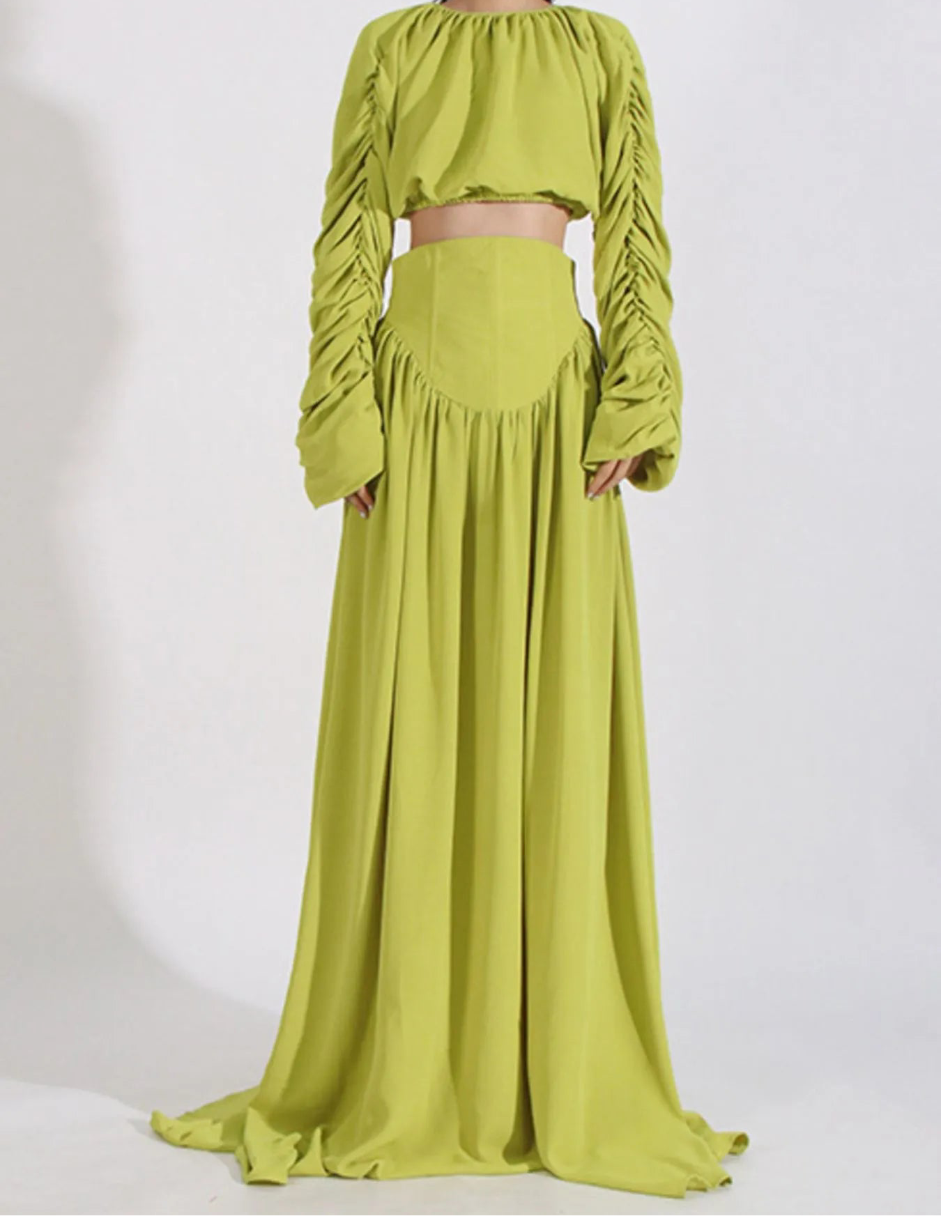 Ruched Long Sleeve Top and High Waist Skirt Set