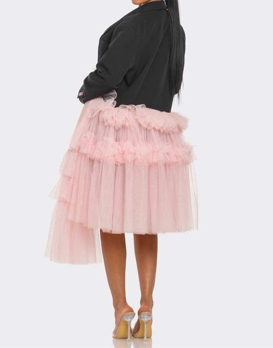 Oversized Tulle Blazer Dress Black and Pink