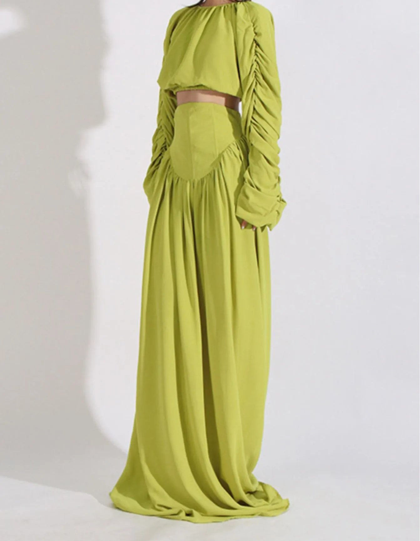 Ruched Long Sleeve Top and High Waist Skirt Set