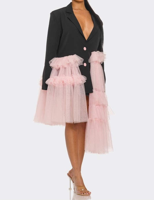 Oversized Tulle Blazer Dress Black and Pink