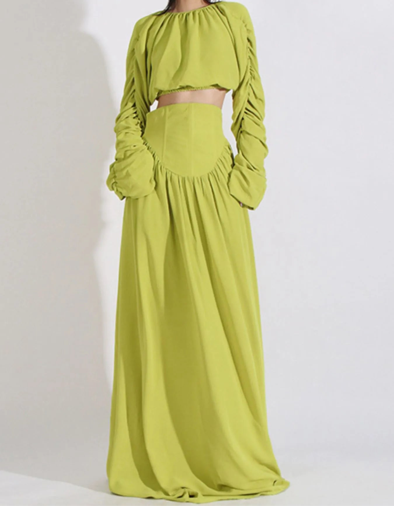 Ruched Long Sleeve Top and High Waist Skirt Set