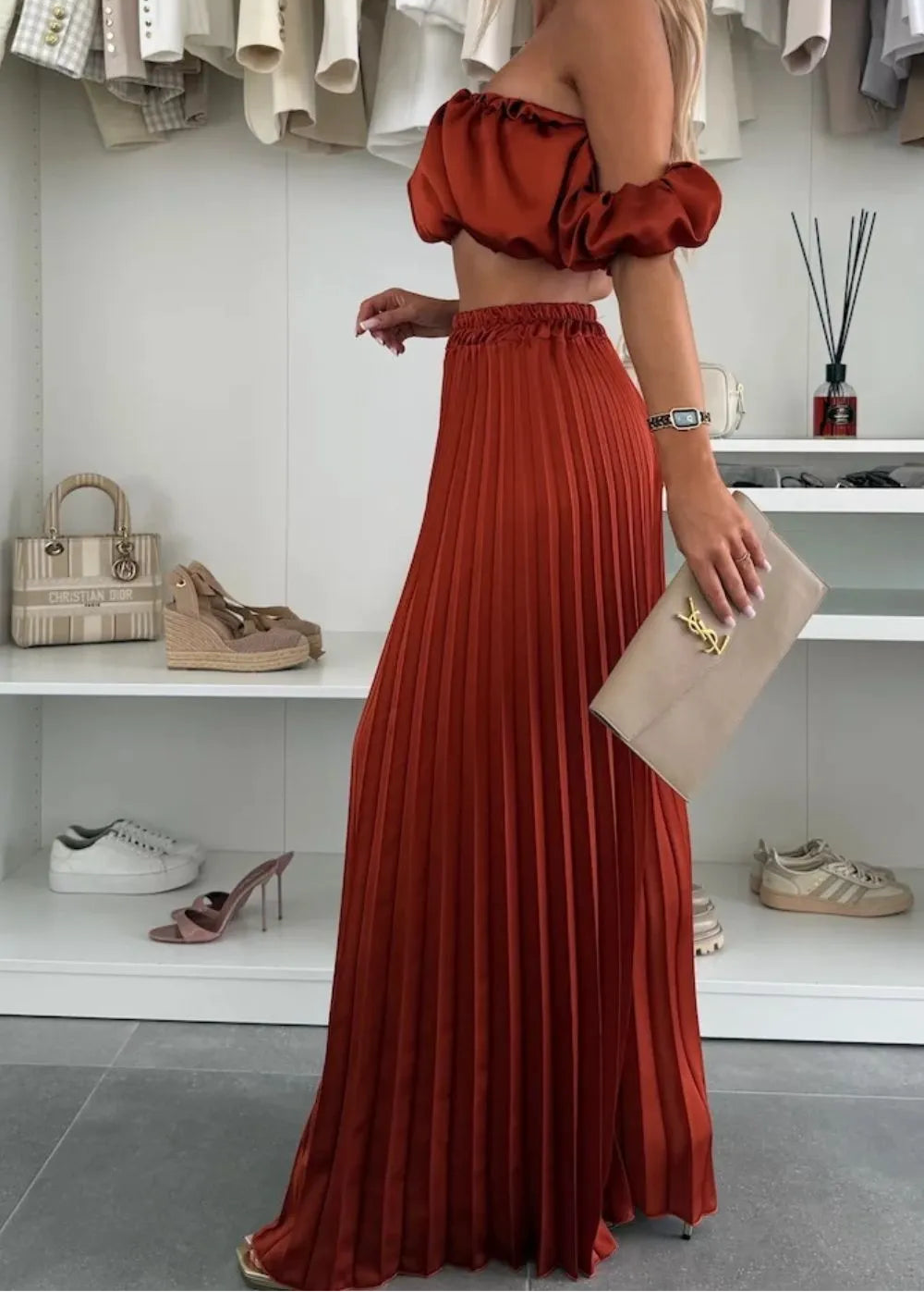 “Reserved” Top and Pleated Pants Set