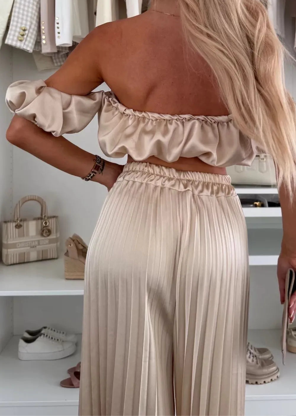“Reserved” Top and Pleated Pants Set
