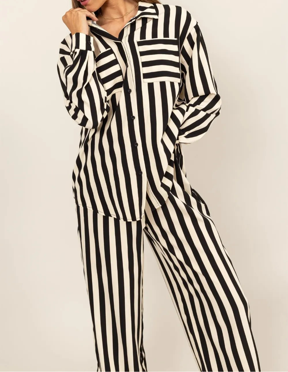 “Amaze” Striped Button Up Shirt and Pants Set