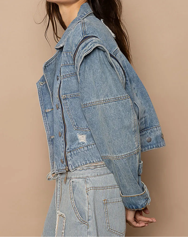 POL Cropped Denim Jacket/ Detachable Sleeves