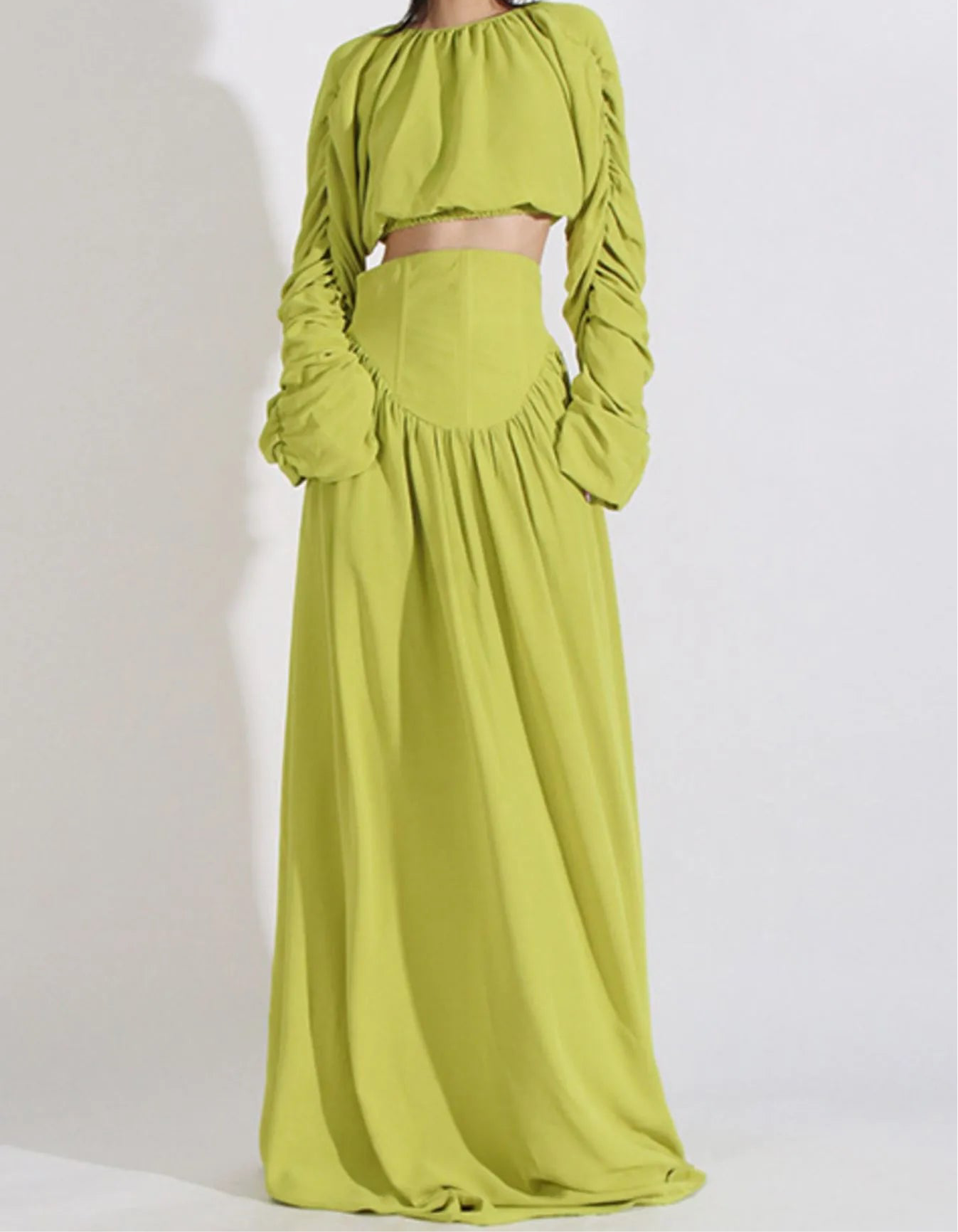 Ruched Long Sleeve Top and High Waist Skirt Set