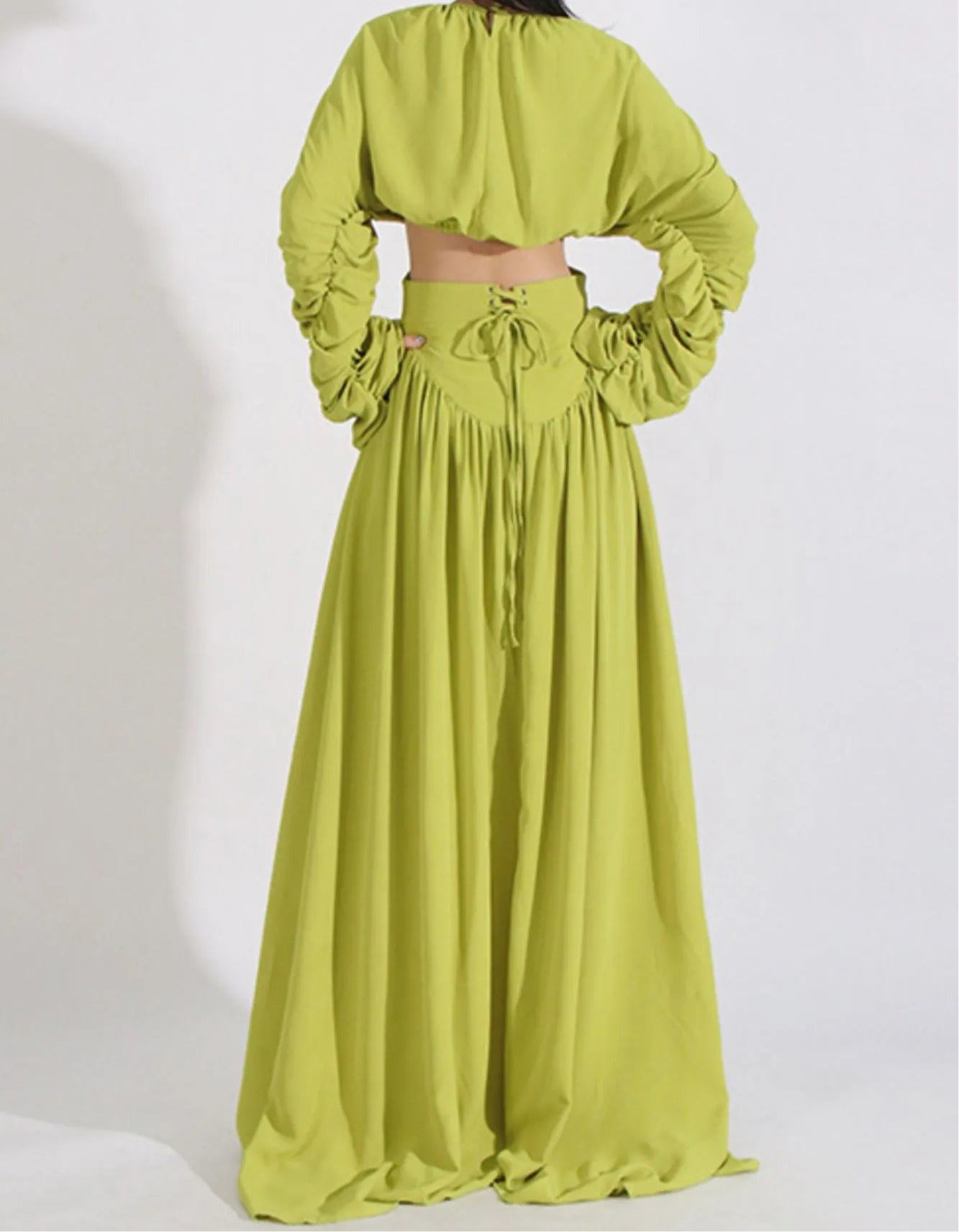 Ruched Long Sleeve Top and High Waist Skirt Set