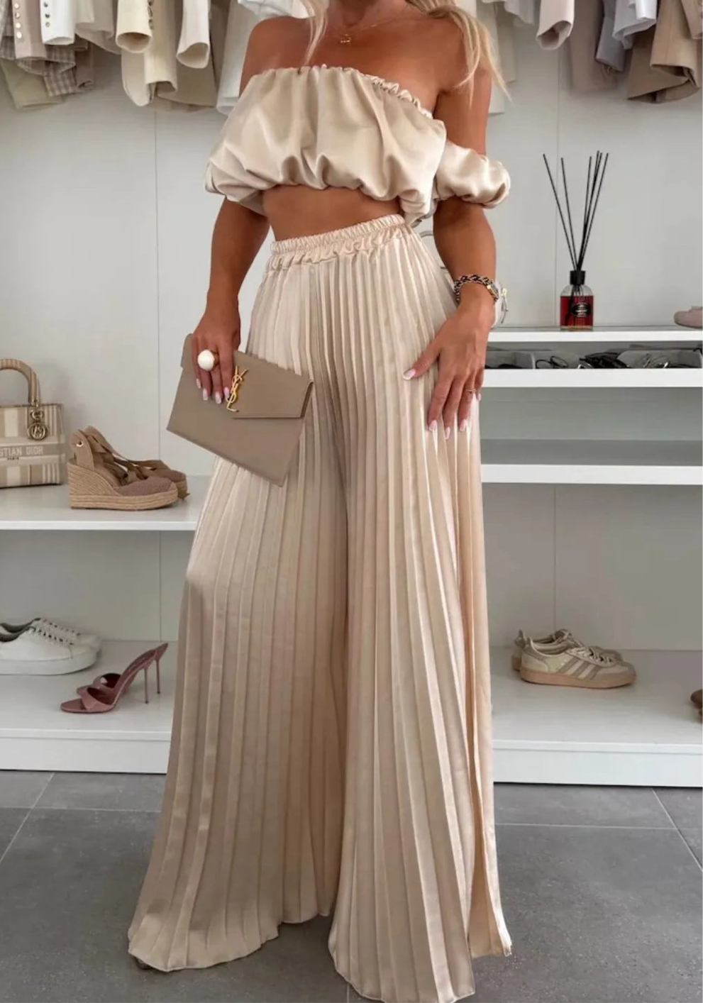 “Reserved” Top and Pleated Pants Set