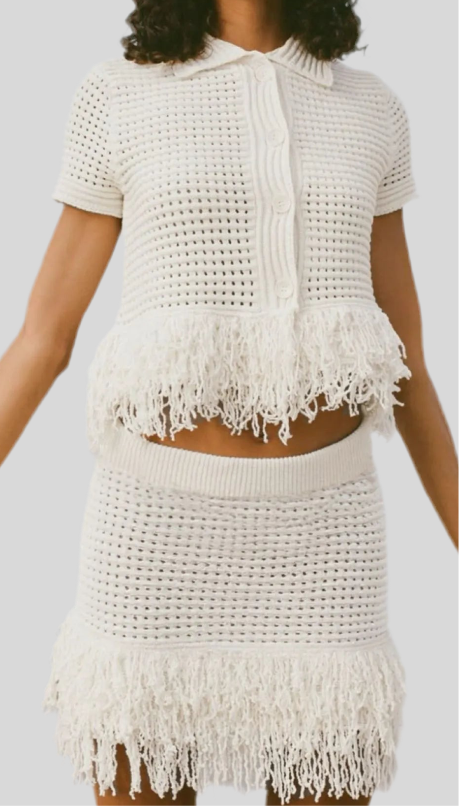 “Off the Fringes” Short Sleeve Top and Skirt Sweater Set