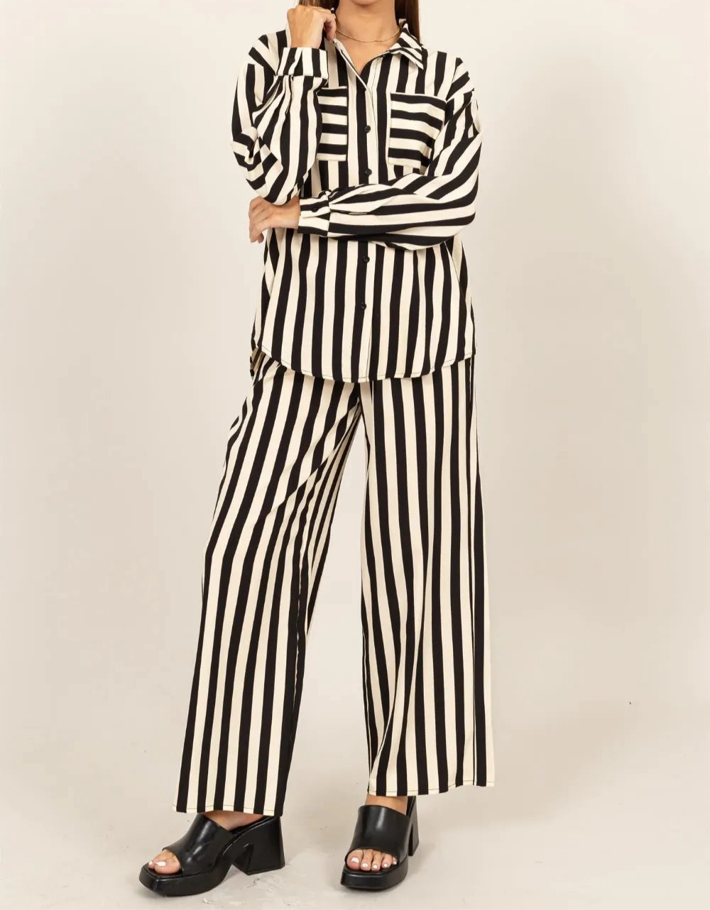 “Amaze” Striped Button Up Shirt and Pants Set