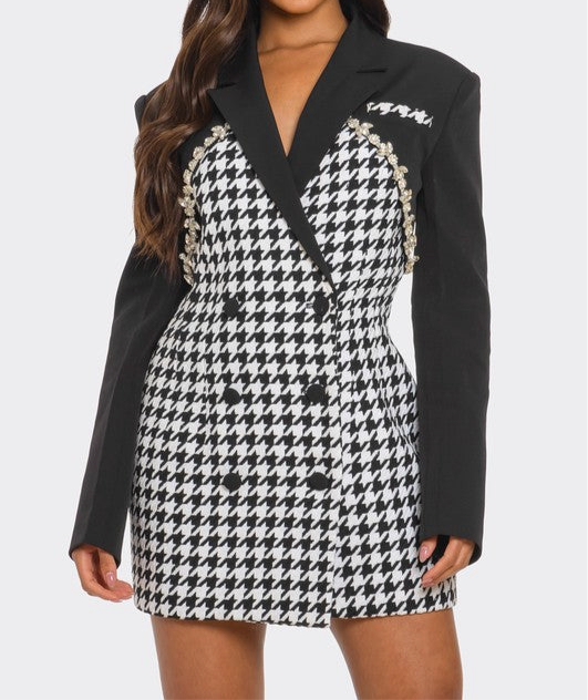 Glam Houndstooth Blazer Dress
