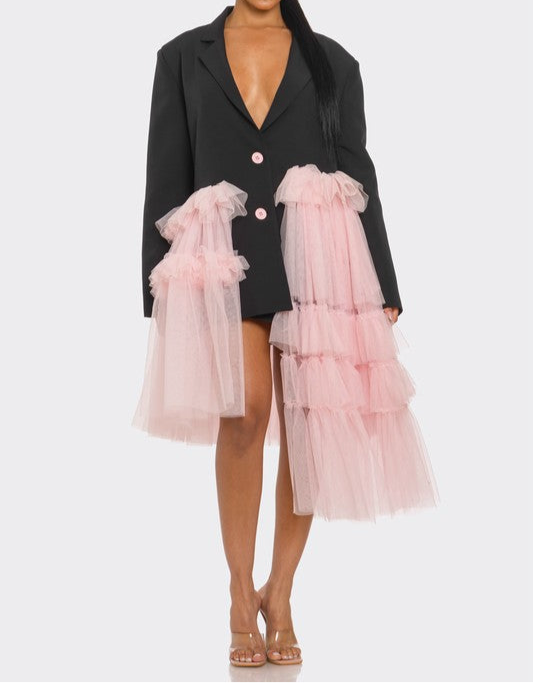 Oversized Tulle Blazer Dress Black and Pink