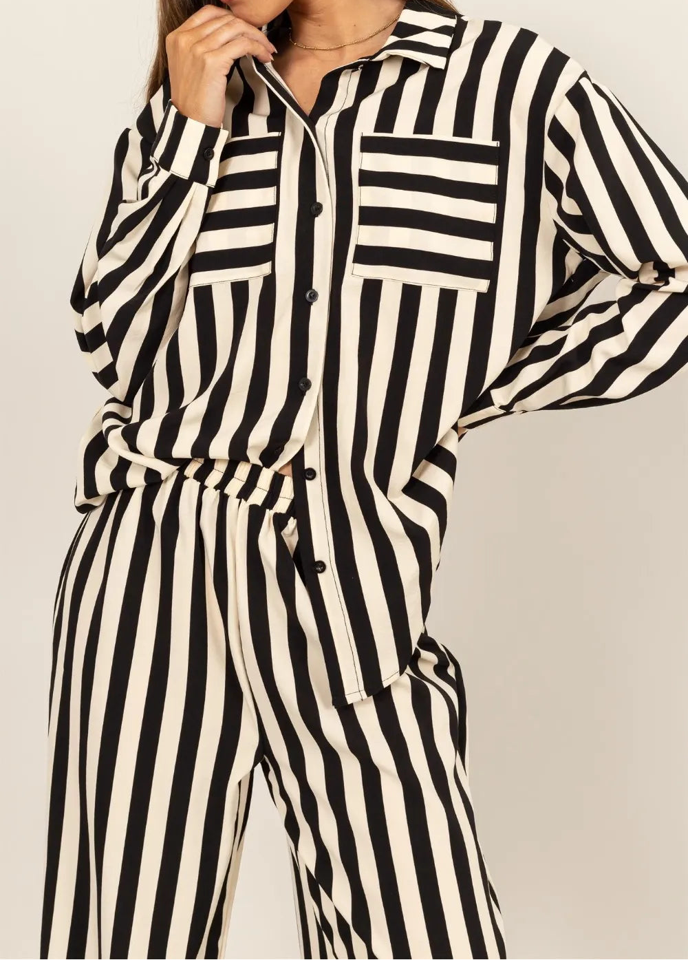 “Amaze” Striped Button Up Shirt and Pants Set