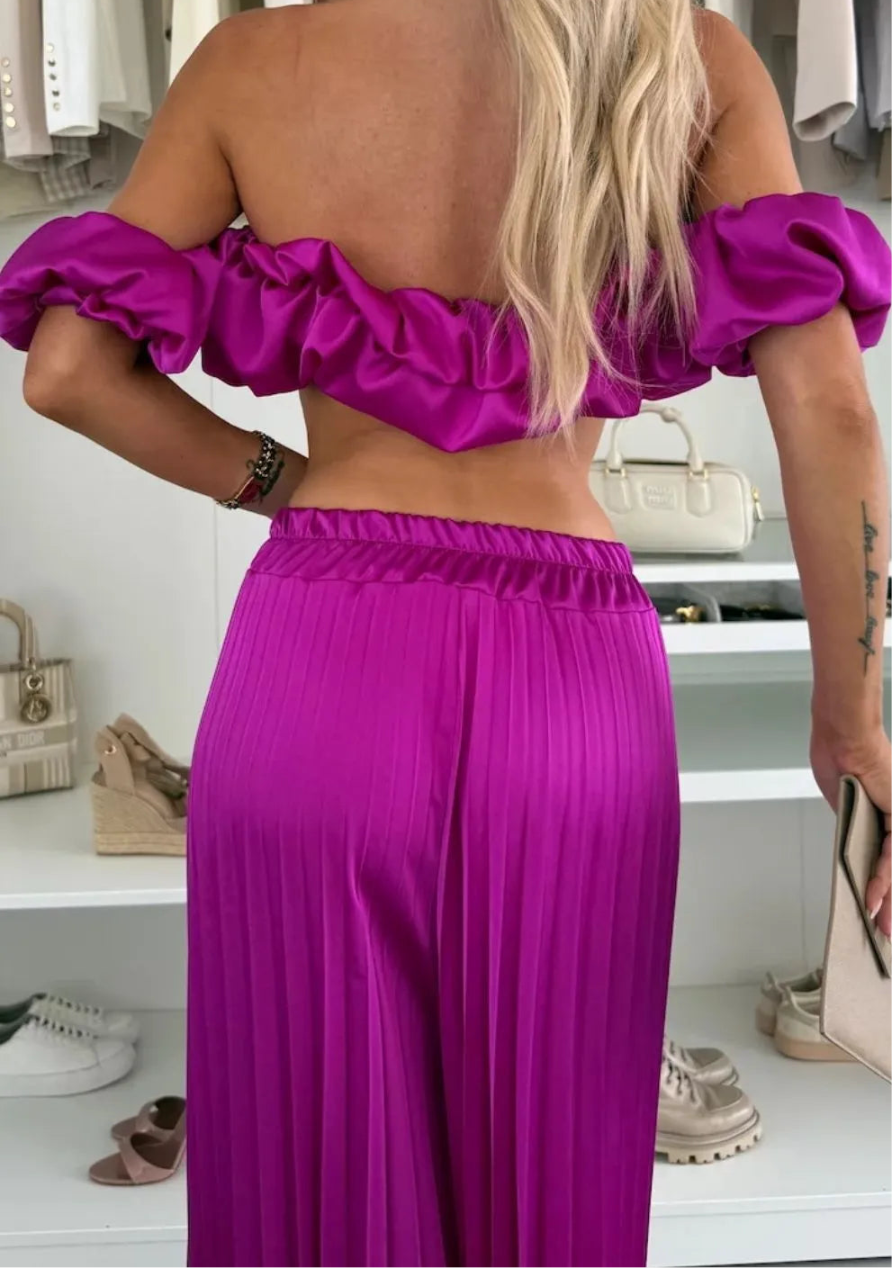“Reserved” Top and Pleated Pants Set