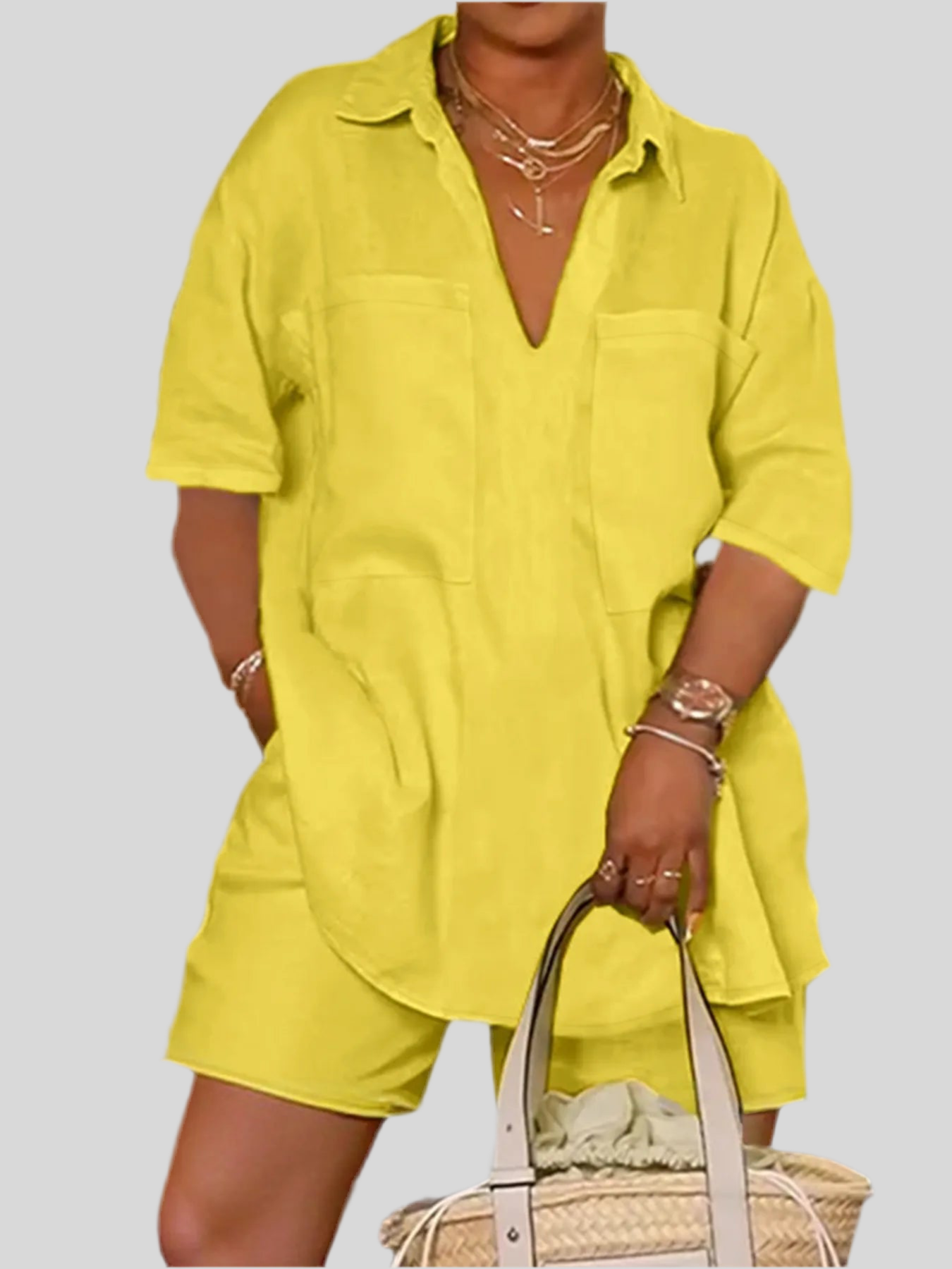 Plus Size “Canary” Short Sleeve Top and Shorts Set