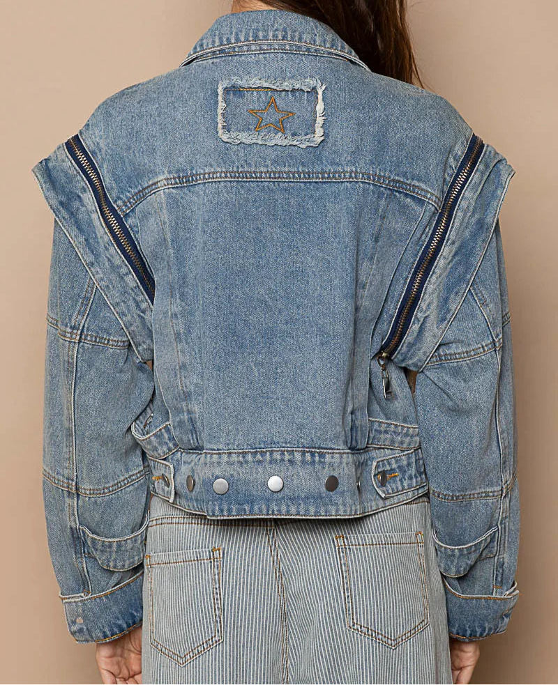 POL Cropped Denim Jacket/ Detachable Sleeves