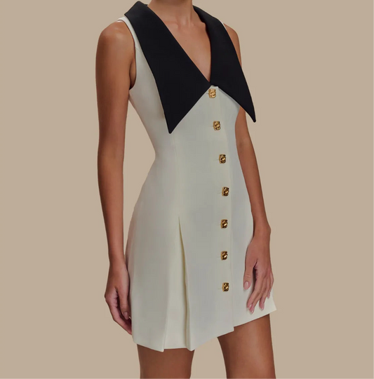 “Tux Deluxe” Button Front Sleeveless Mini Dress