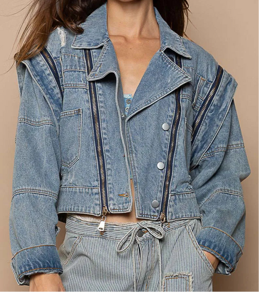 POL Cropped Denim Jacket/ Detachable Sleeves