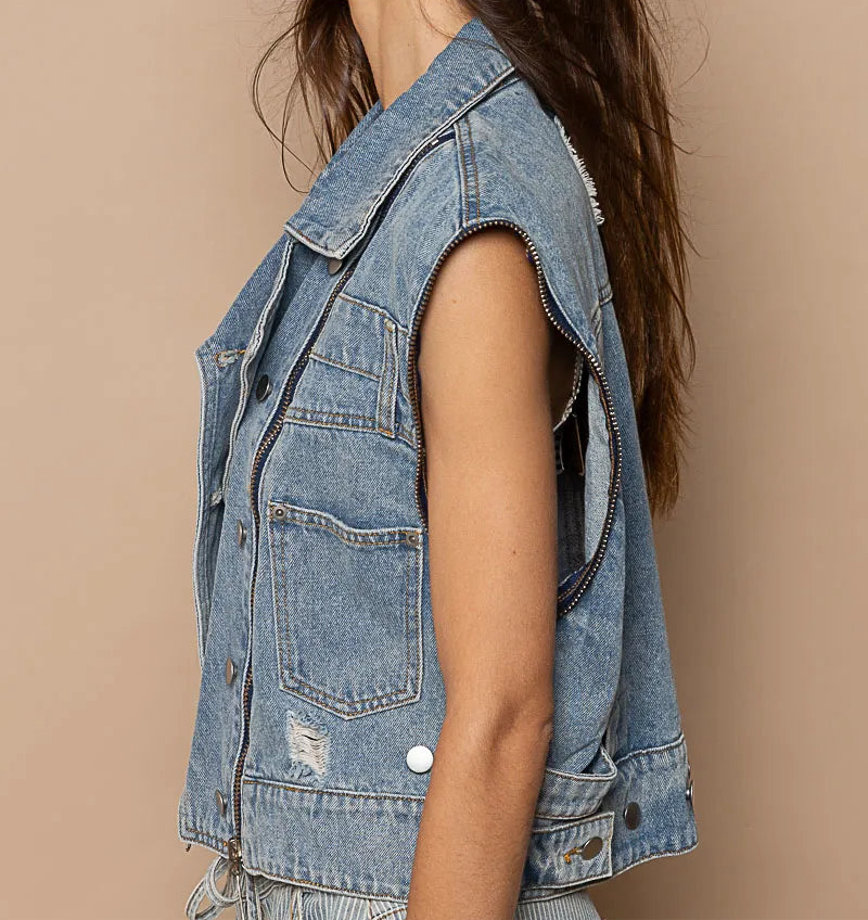 POL Cropped Denim Jacket/ Detachable Sleeves