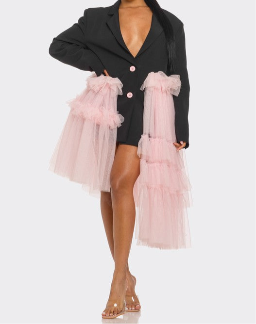 Oversized Tulle Blazer Dress Black and Pink
