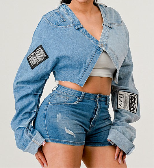Criss Cross Denim Patched X-Contrast Top