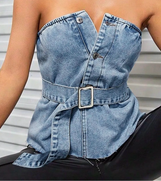 Denim Belted Tube Top