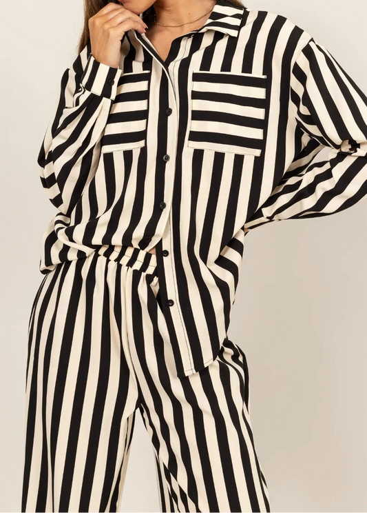 “Amaze” Striped Button Up Shirt and Pants Set