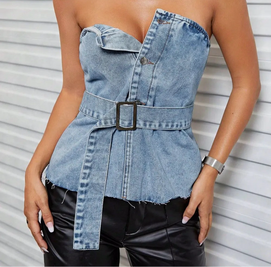 Denim Belted Tube Top
